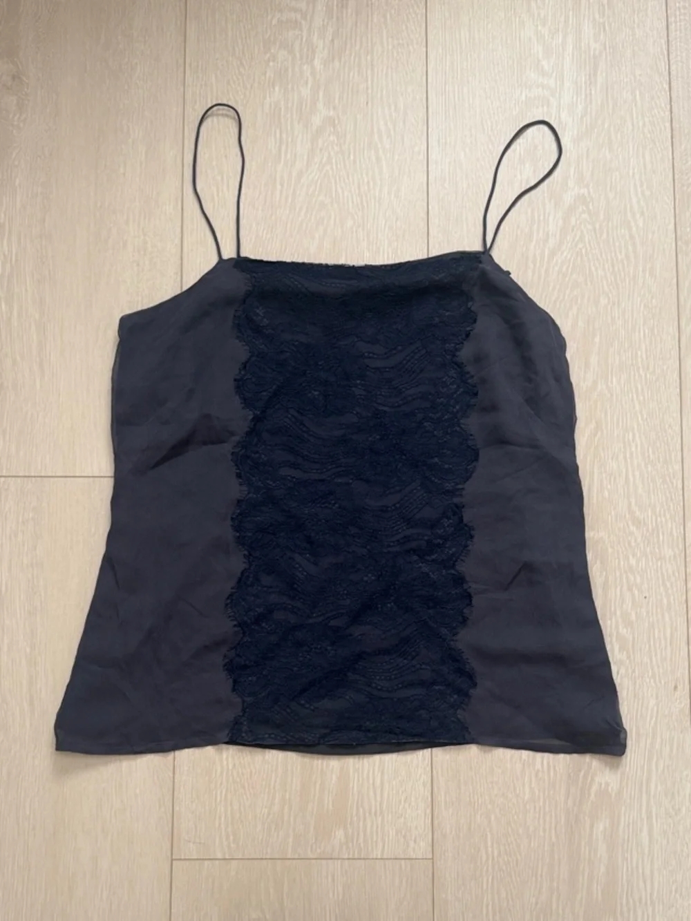 J. Crew Silk Dark Blue Lace-Front Spaghetti Strap Cami